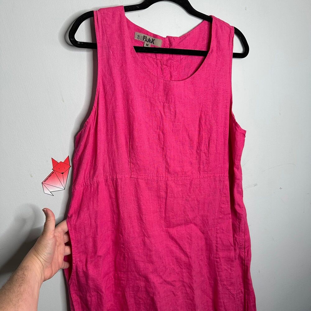 Flax Pink Linen Midi Dress Size Medium - Picture 2 of 8